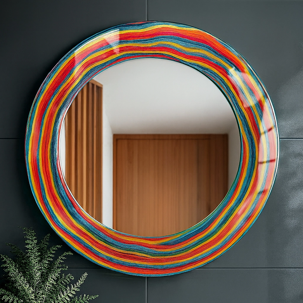 Gökkuşağı Desenli Yuvarlak  Ayna