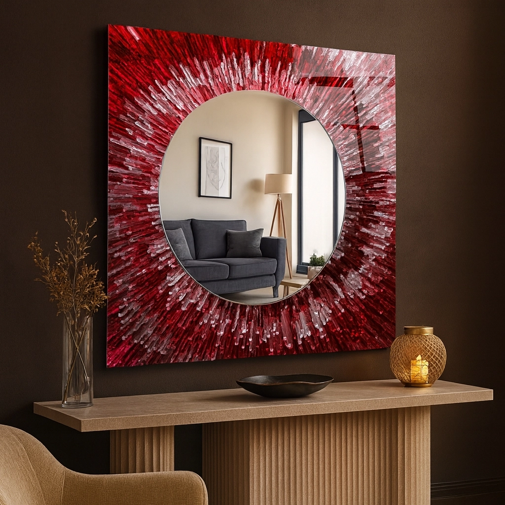 Soyut Kırmızı Kare  Ayna