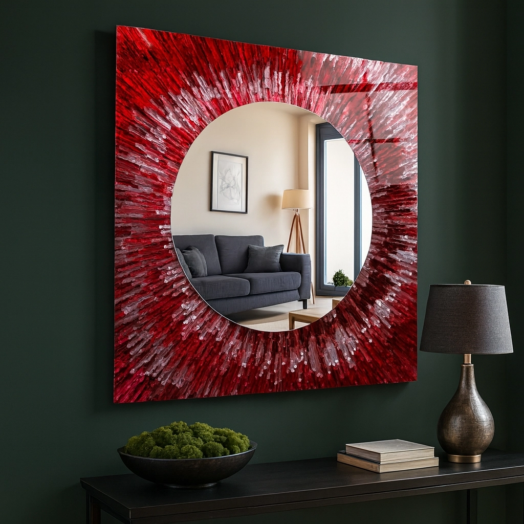 Soyut Kırmızı Kare  Ayna