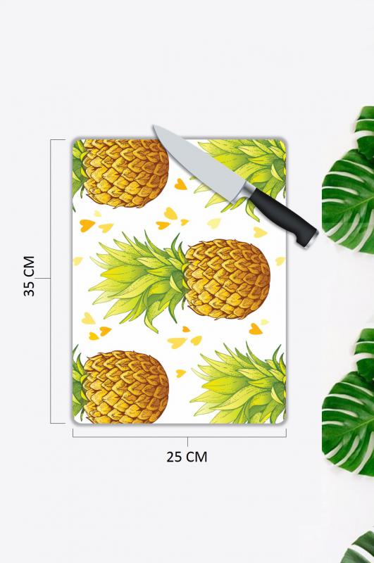 Ananas Desenli Cam Kesme Tablası