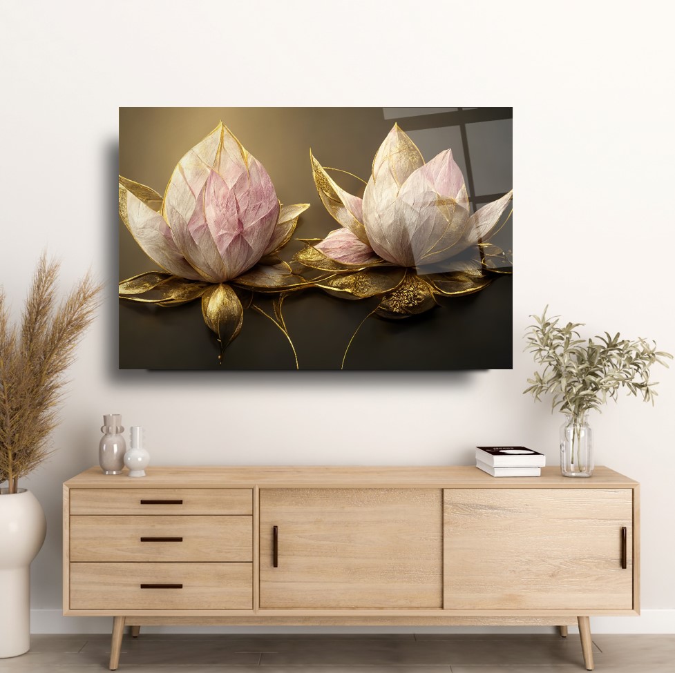 Lotus Çiçek Cam Tablo