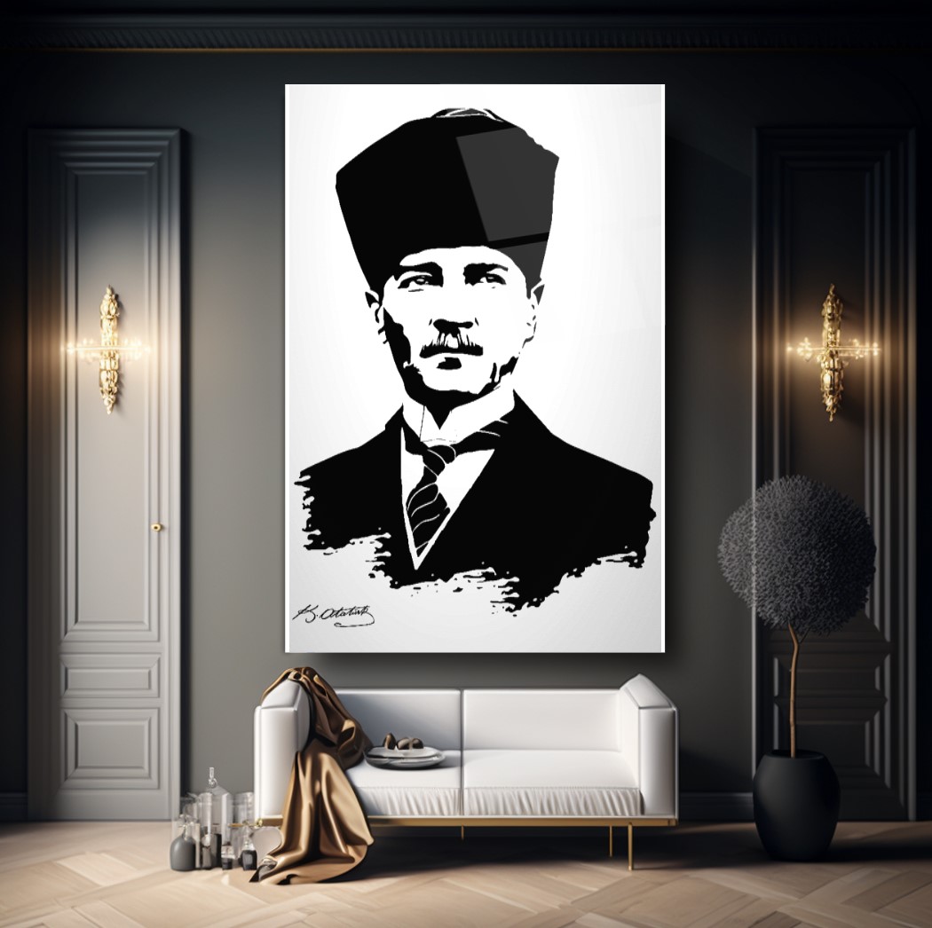 Atatürk Silüeti ve İmzası Cam Tablo