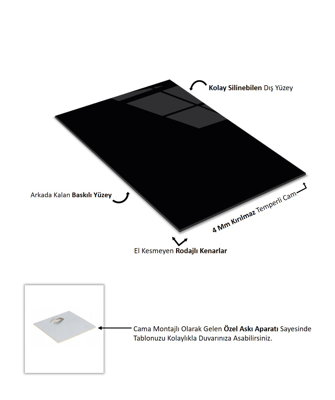 Mermer Desen Çiçekler Triple Cam Tablo Seti