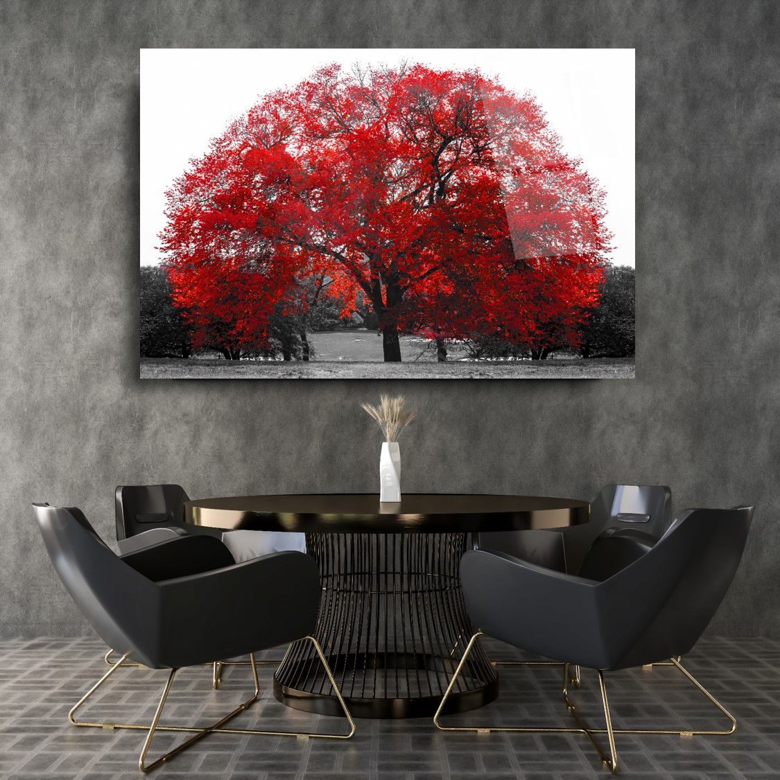 Kırmızı Ağaç Cam Tablo