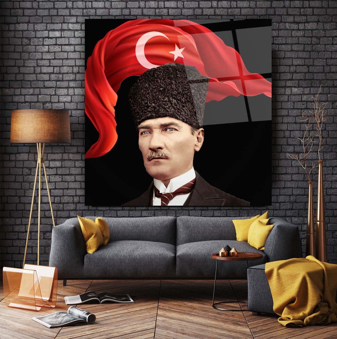 Atatürk ve Bayrak Cam Tablo