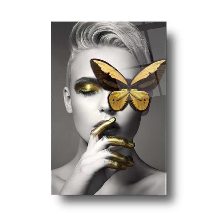 Kadın ve Kelebek Cam Tablo