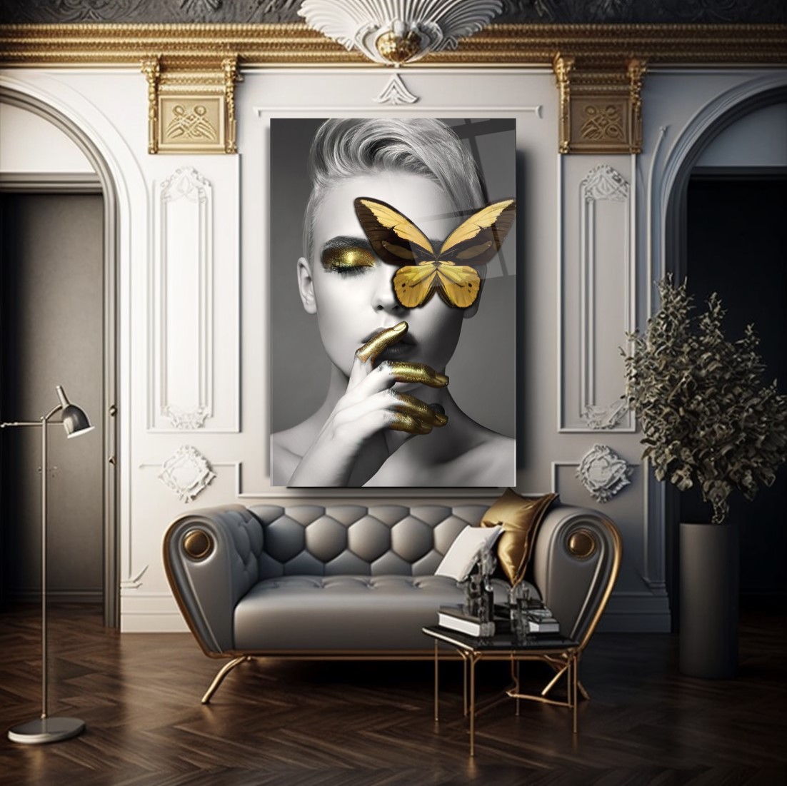 Kadın ve Kelebek Cam Tablo