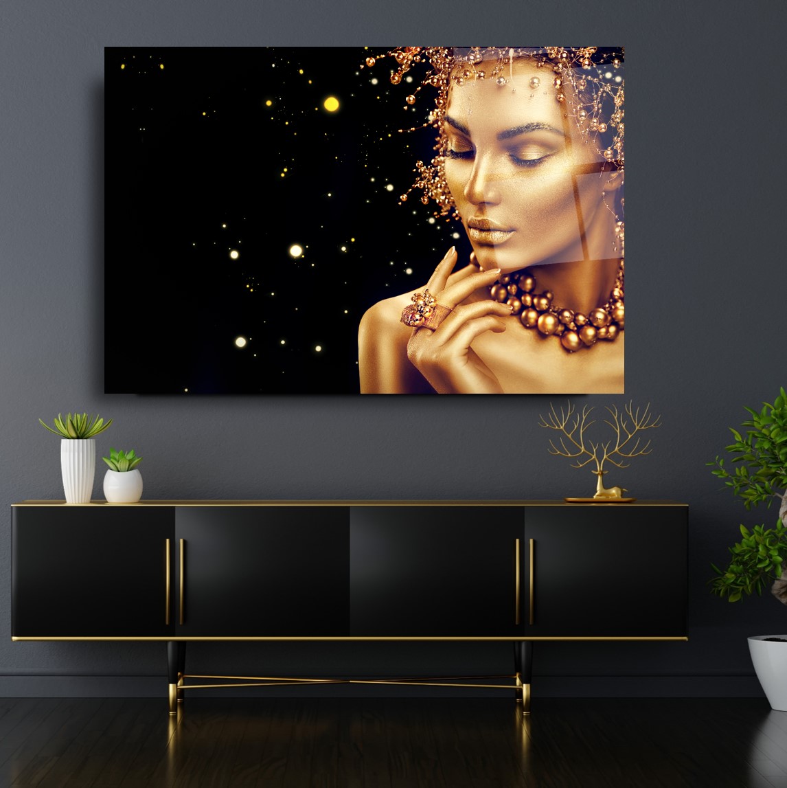 Gold Kadın Cam Tablo