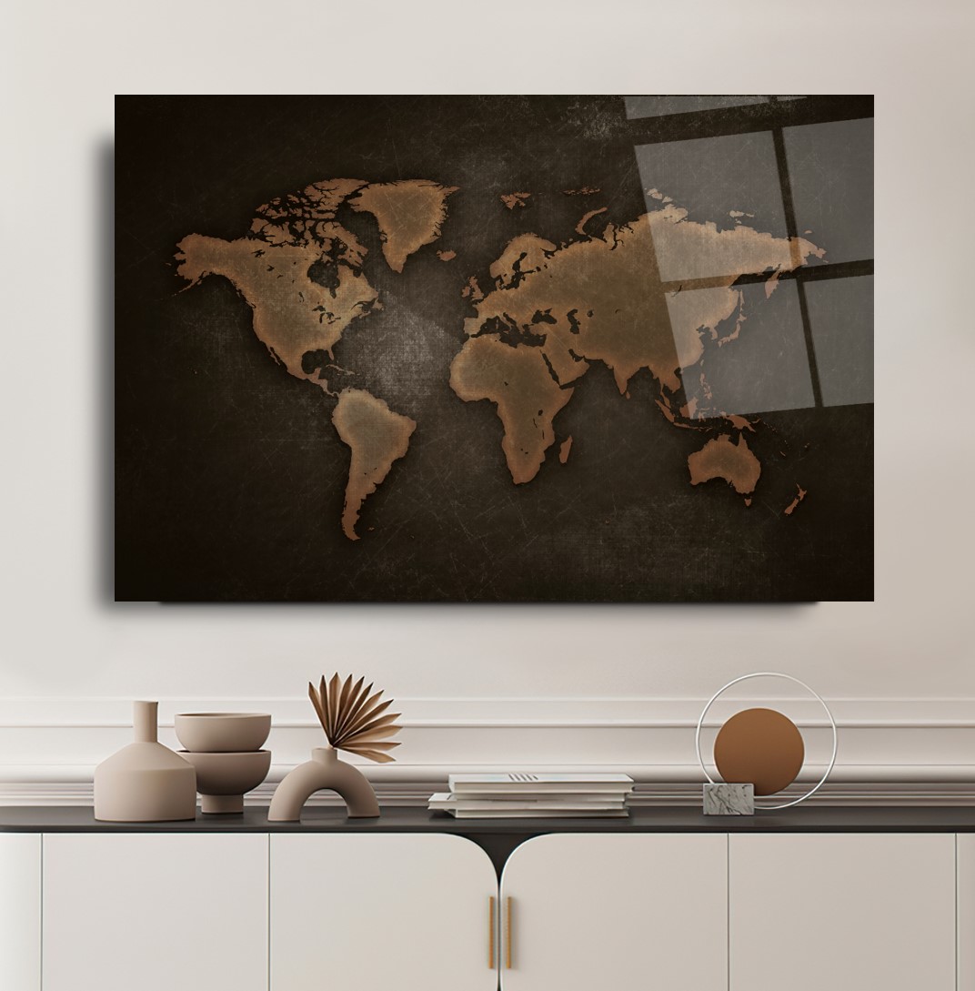 Dünya Haritası Cam Tablo