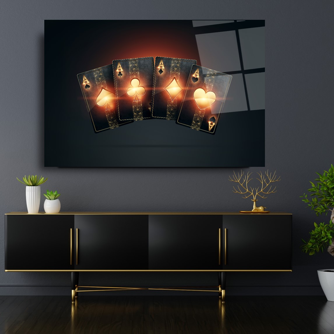 İskambil Kartları Cam Tablo