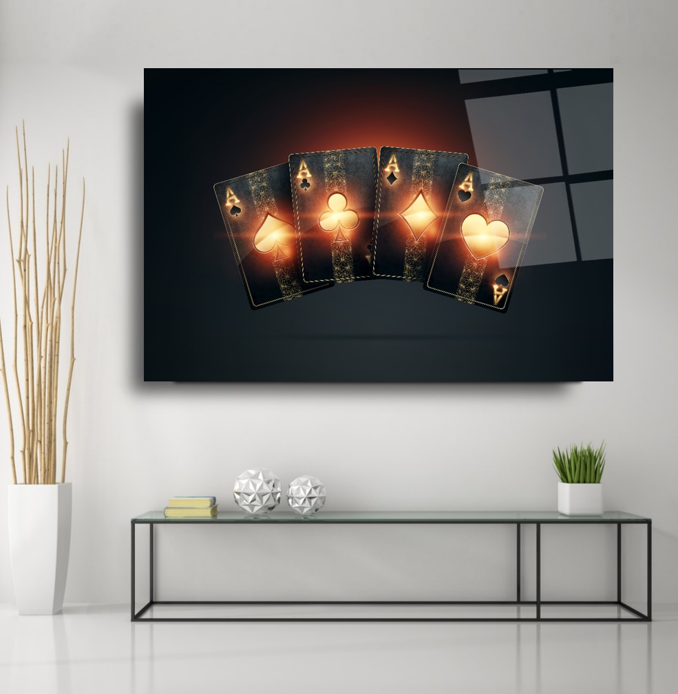 İskambil Kartları Cam Tablo