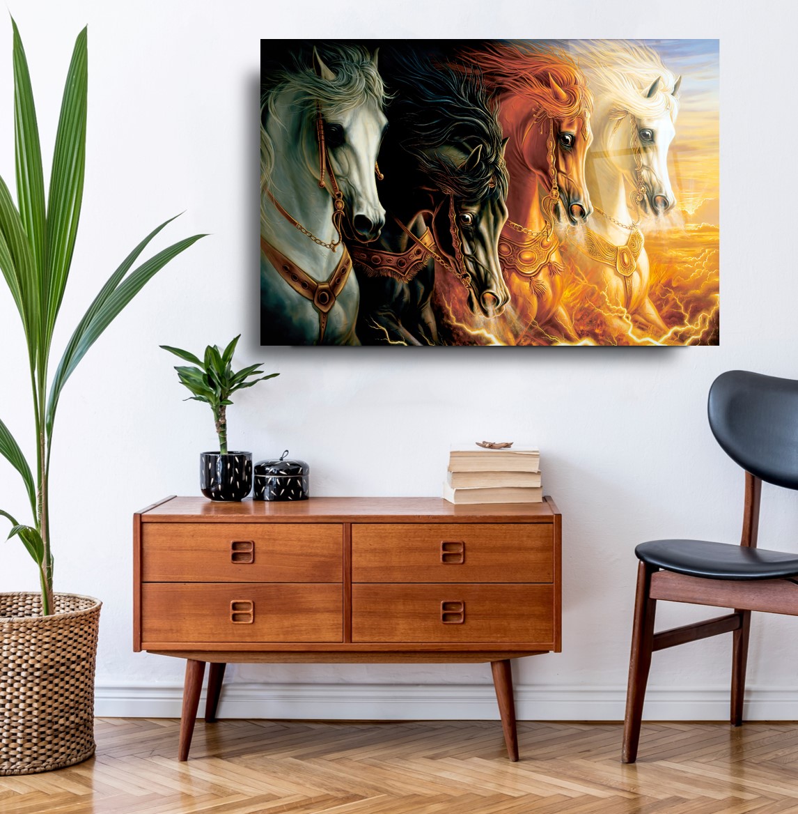 Koşan Atlar Cam Tablo