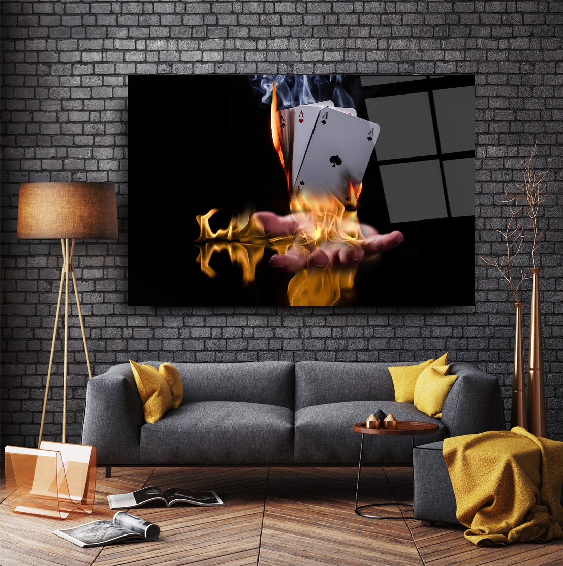 İskambil Kartları Cam Tablo