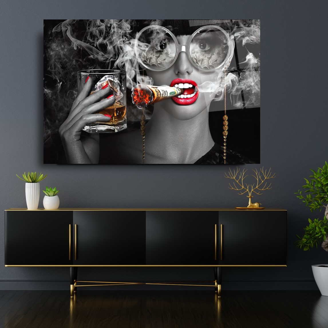 Sigara Para Kadın Cam Tablo