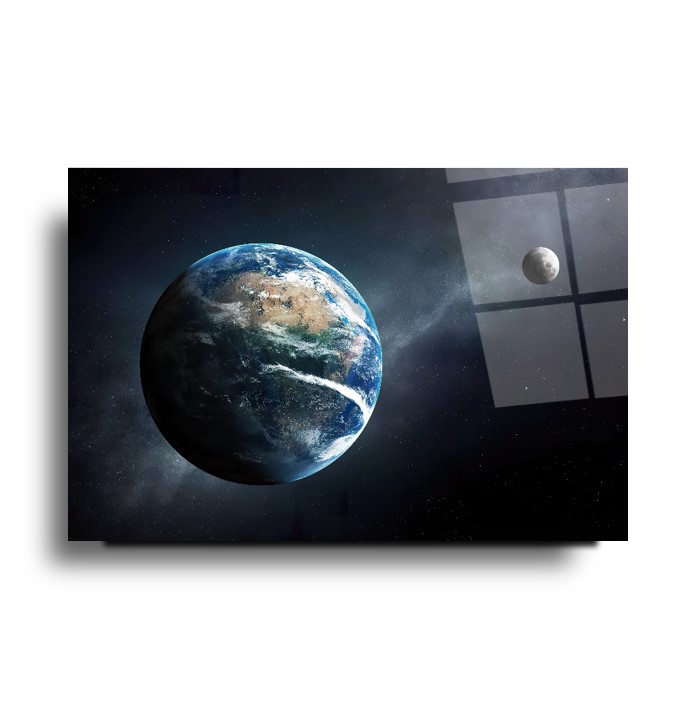 Dünya Ve Ay Cam Tablo