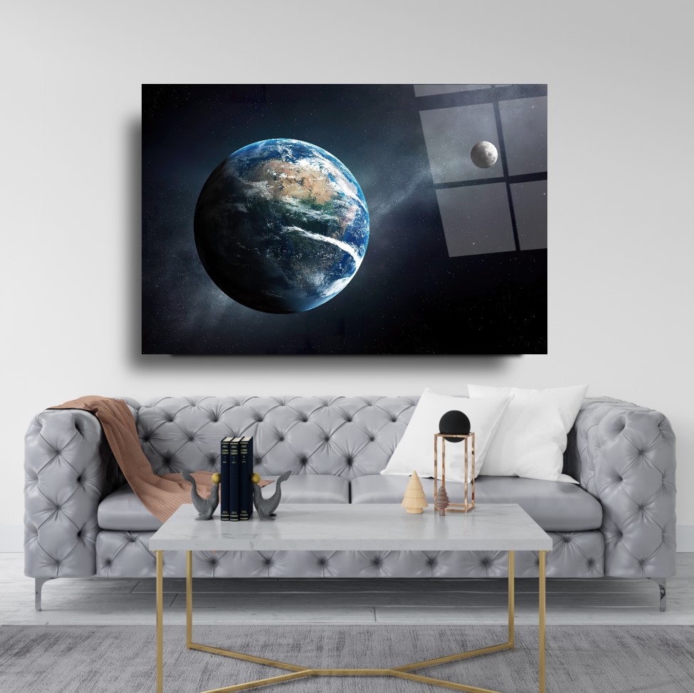 Dünya Ve Ay Cam Tablo