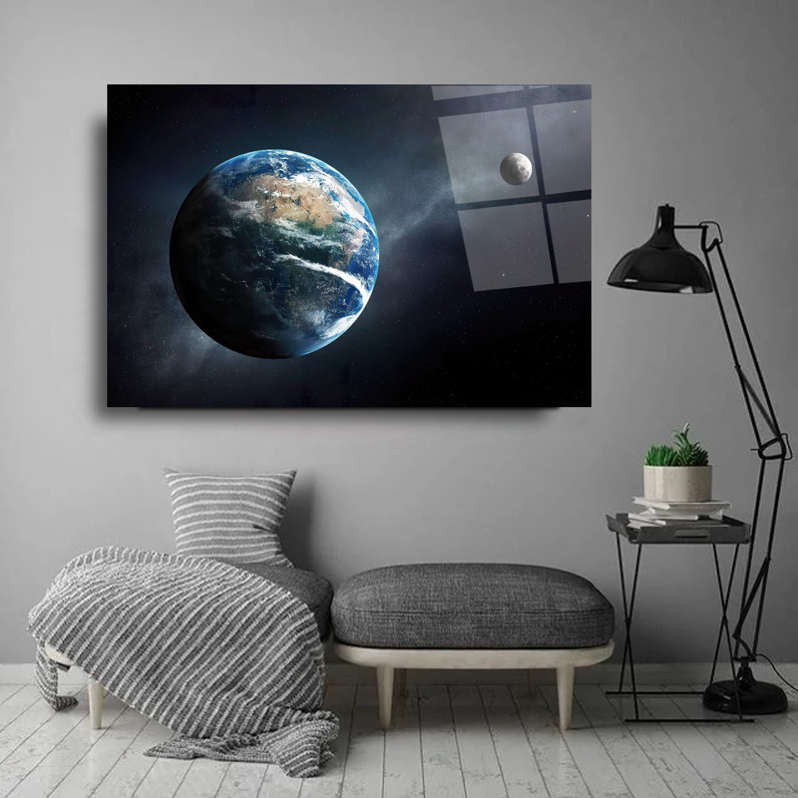 Dünya Ve Ay Cam Tablo