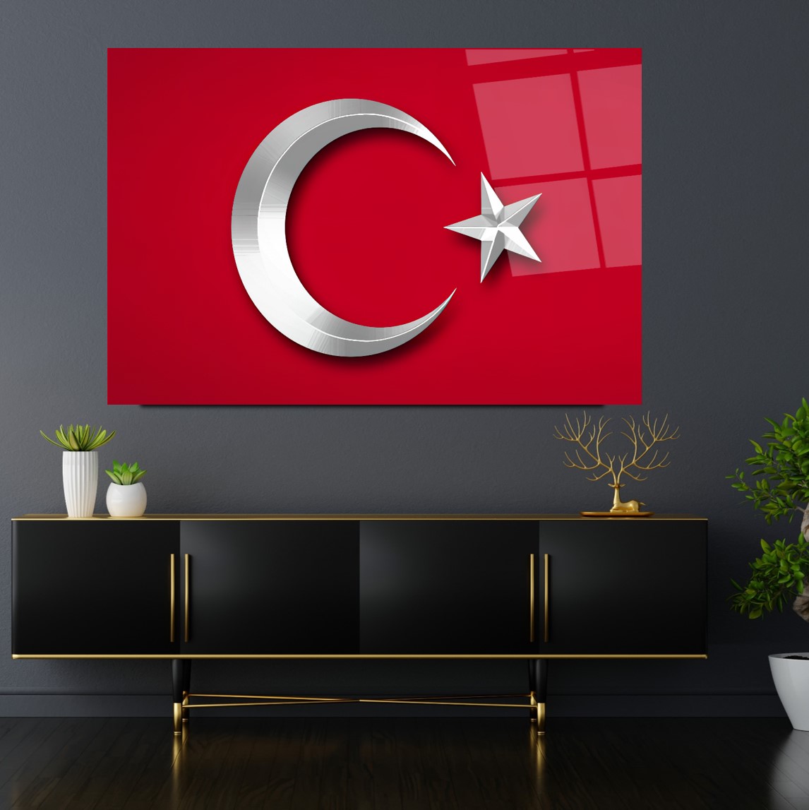 Türk Bayrağı Cam Tablo