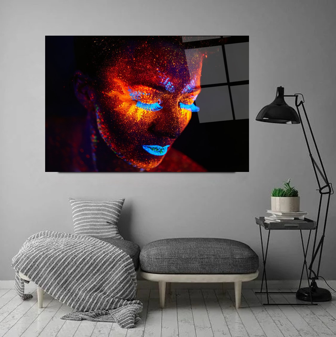 Neon Kadın Cam Tablo