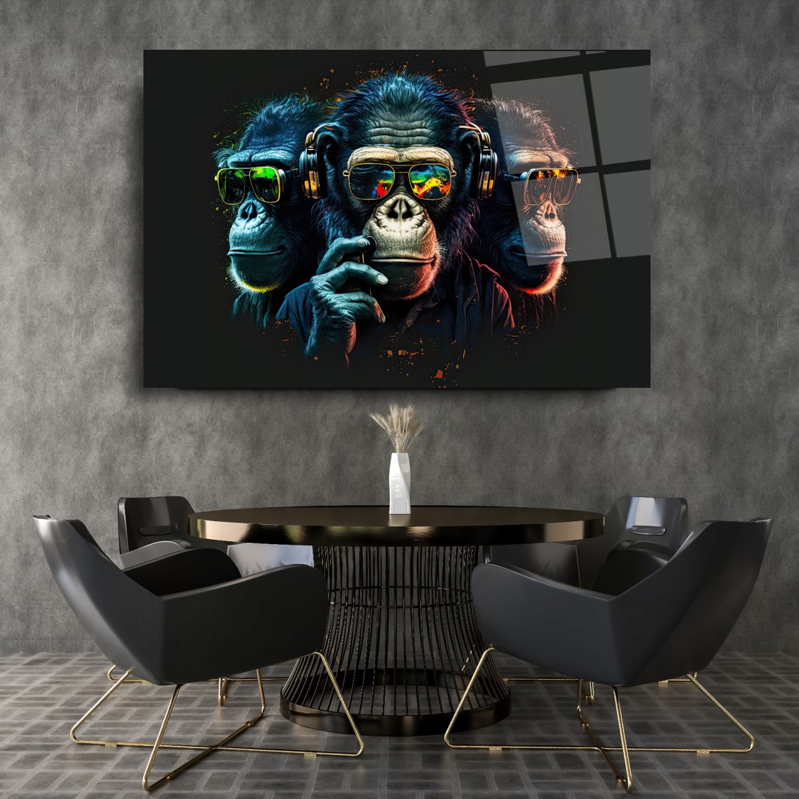Üç Maymunlar Cam Tablo
