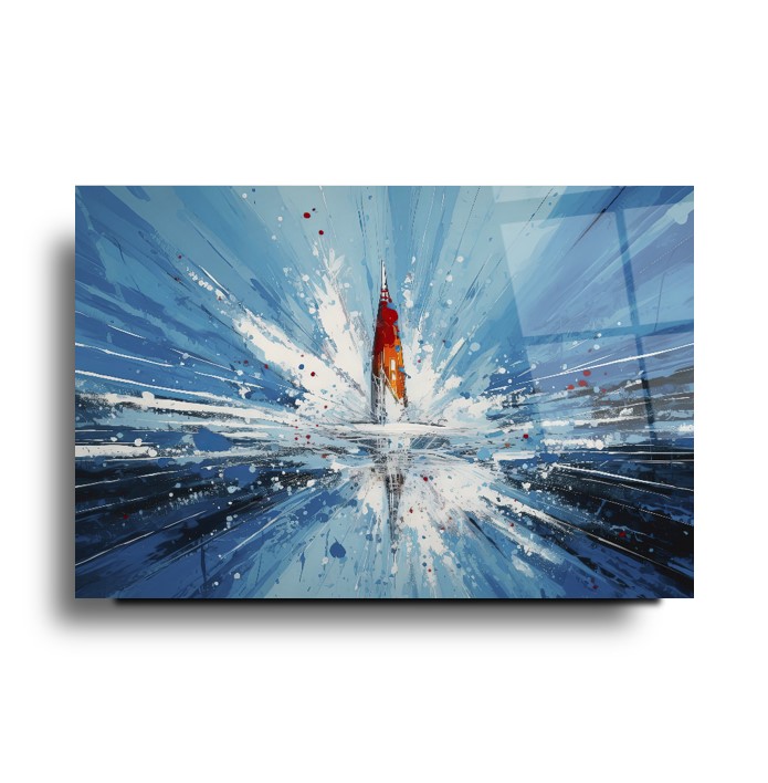 Mavi Sıçrama Soyut Cam Tablo