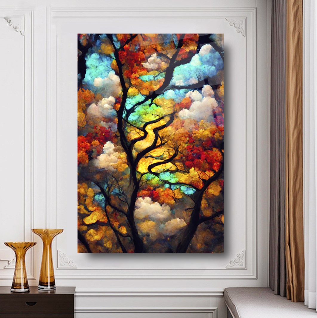 Renkli Ağaç Cam Tablo