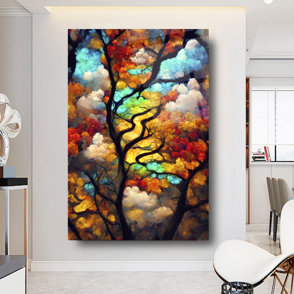 Renkli Ağaç Cam Tablo
