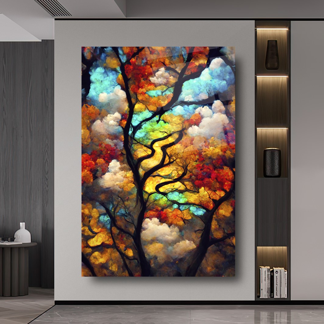 Renkli Ağaç Cam Tablo