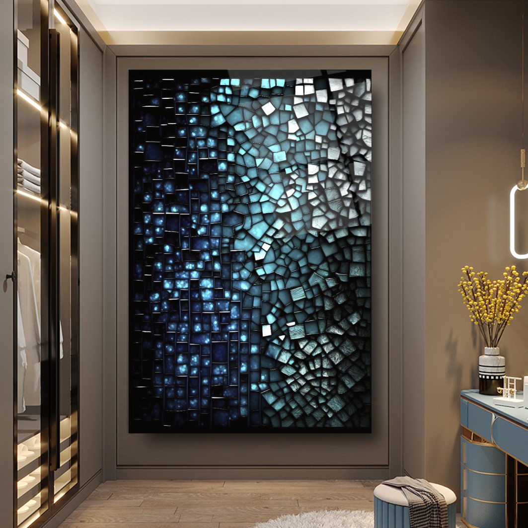 Soyut Mavi Cam Tablo