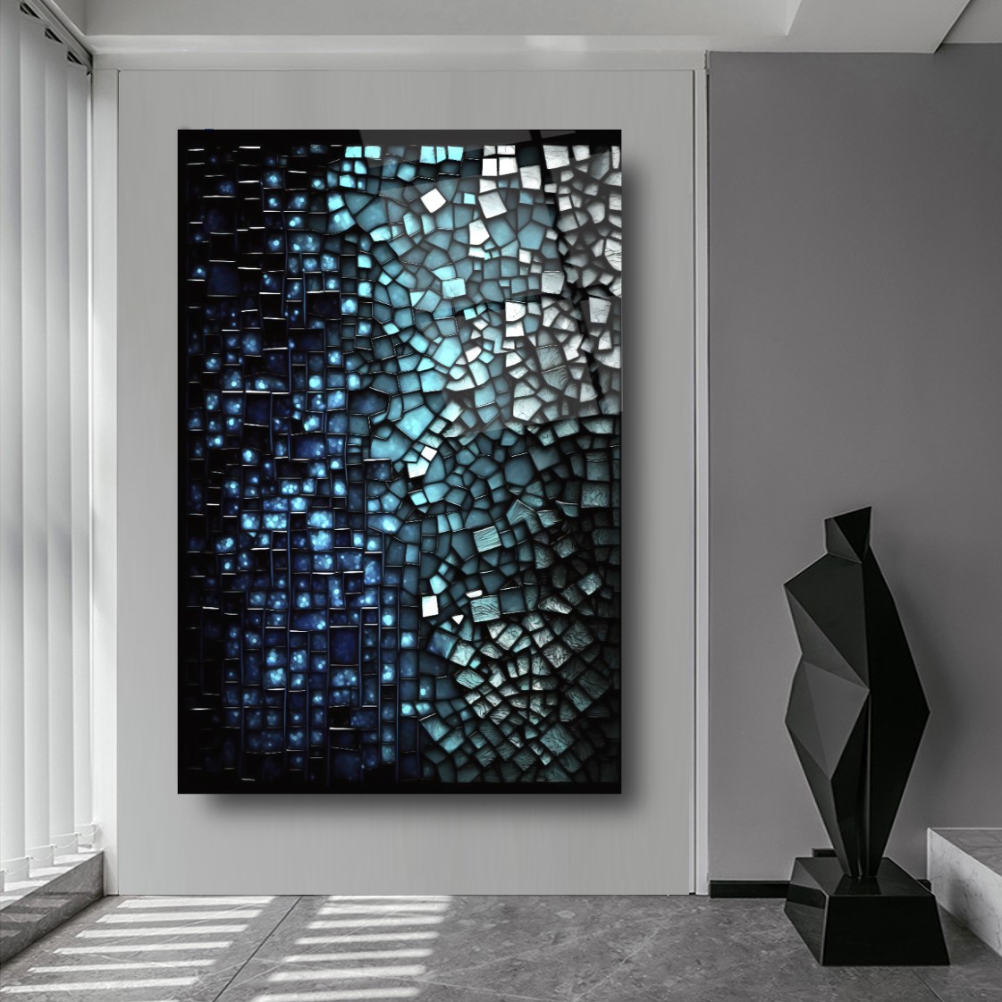 Soyut Mavi Cam Tablo