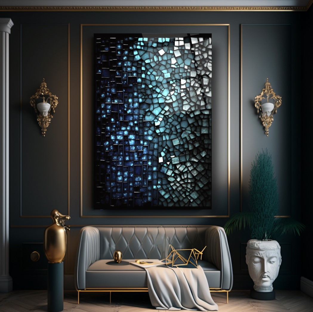 Soyut Mavi Cam Tablo