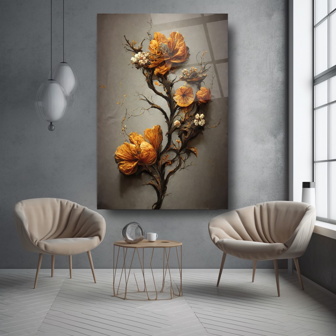 Sarı Çiçek Cam Tablo