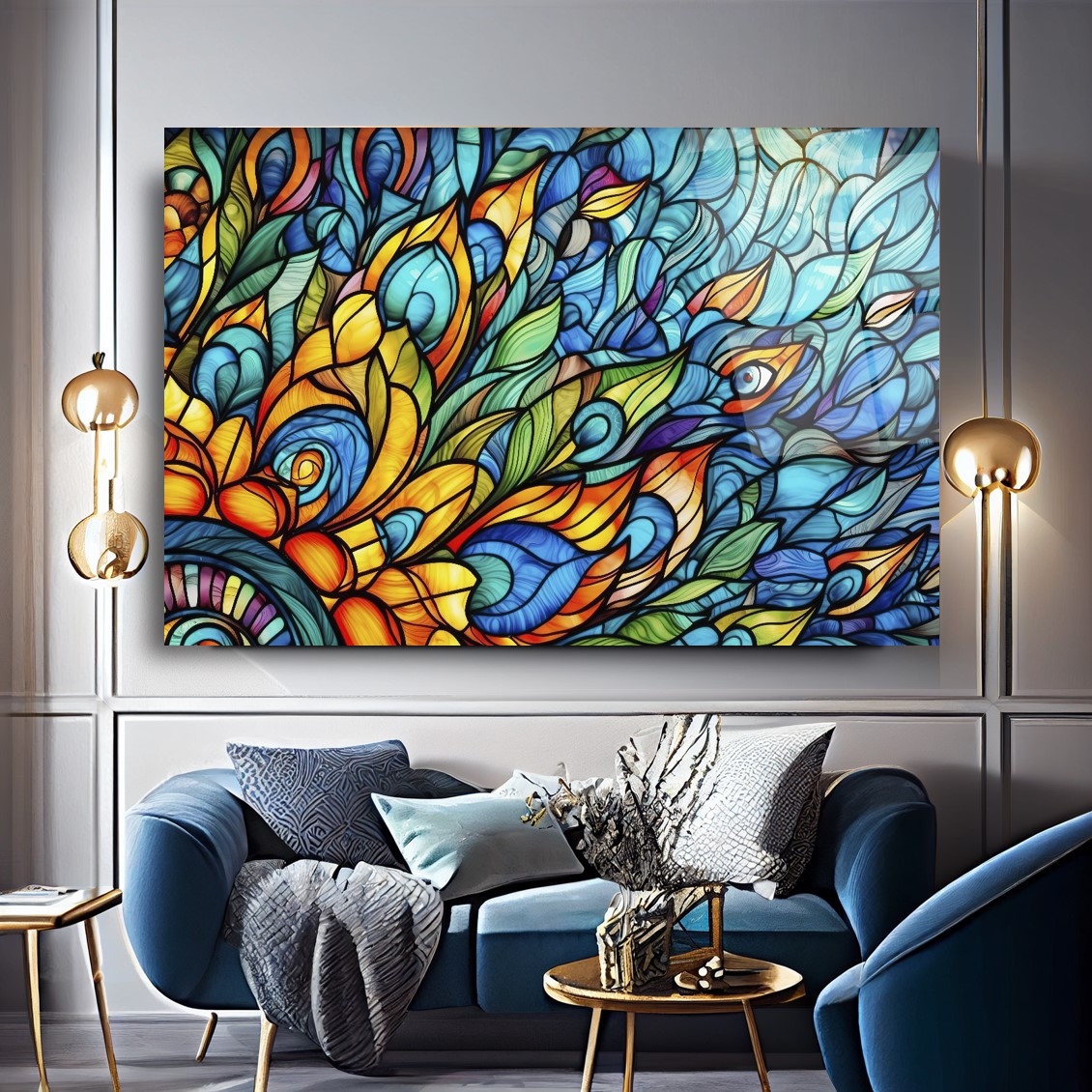 Renkli Soyut Vitray Cam Tablo