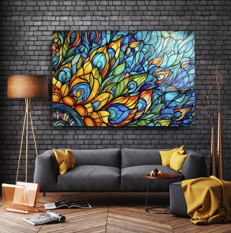 Renkli Soyut Vitray Cam Tablo