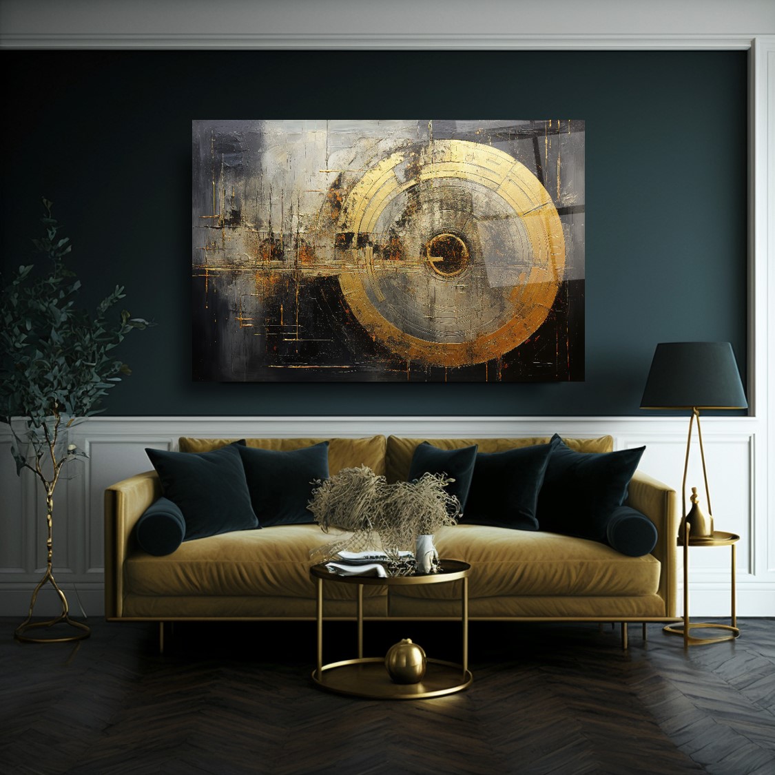 Gold Soyut Cam Tablo