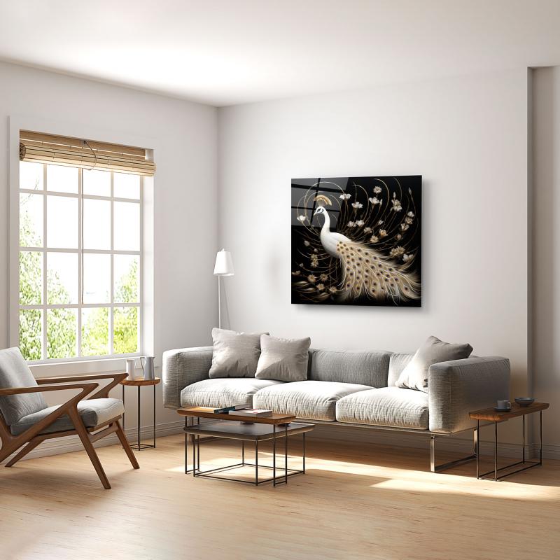 Tavus Kuşu Cam Tablo