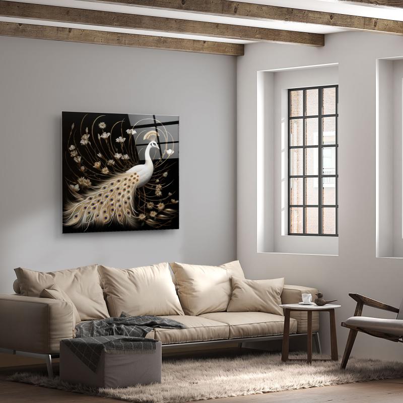 Tavus Kuşu Cam Tablo