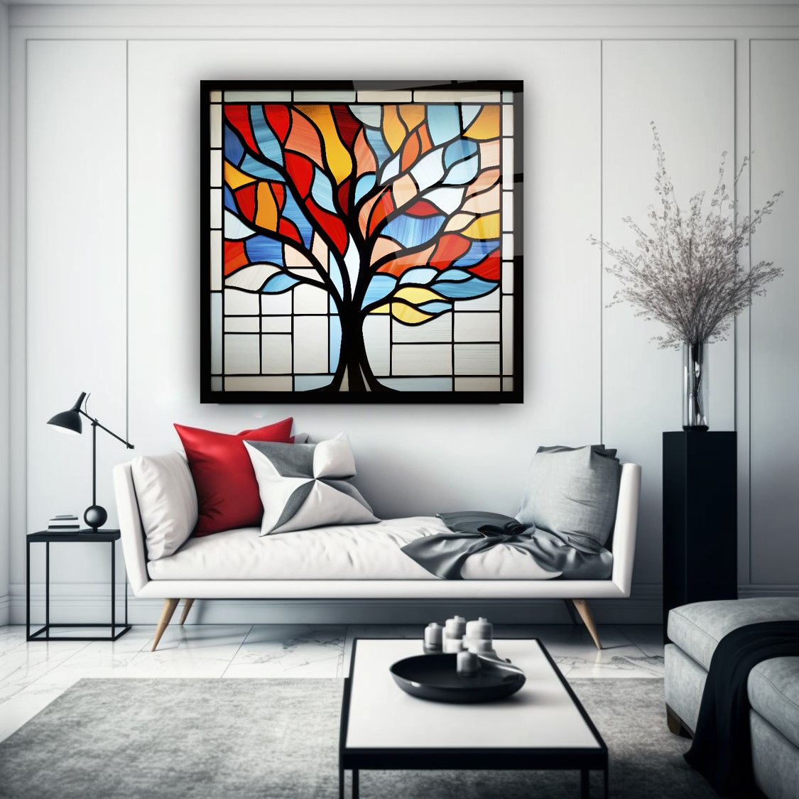 Hayat Ağacı Vitray Görünümü Cam Tablo
