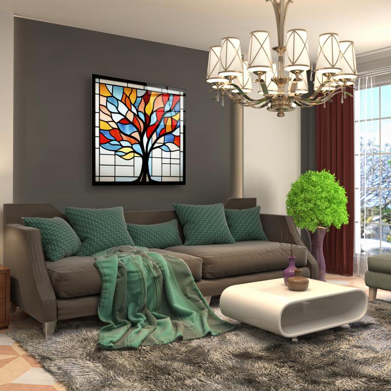 Hayat Ağacı Vitray Görünümü Cam Tablo