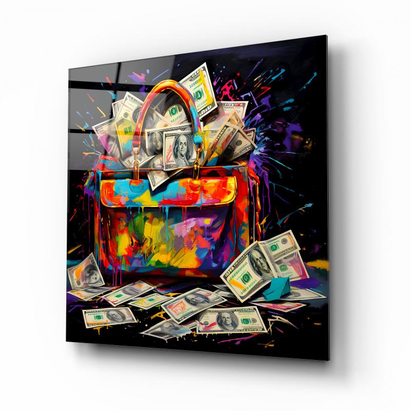 Dolarla Dolu Çanta Cam Tablo