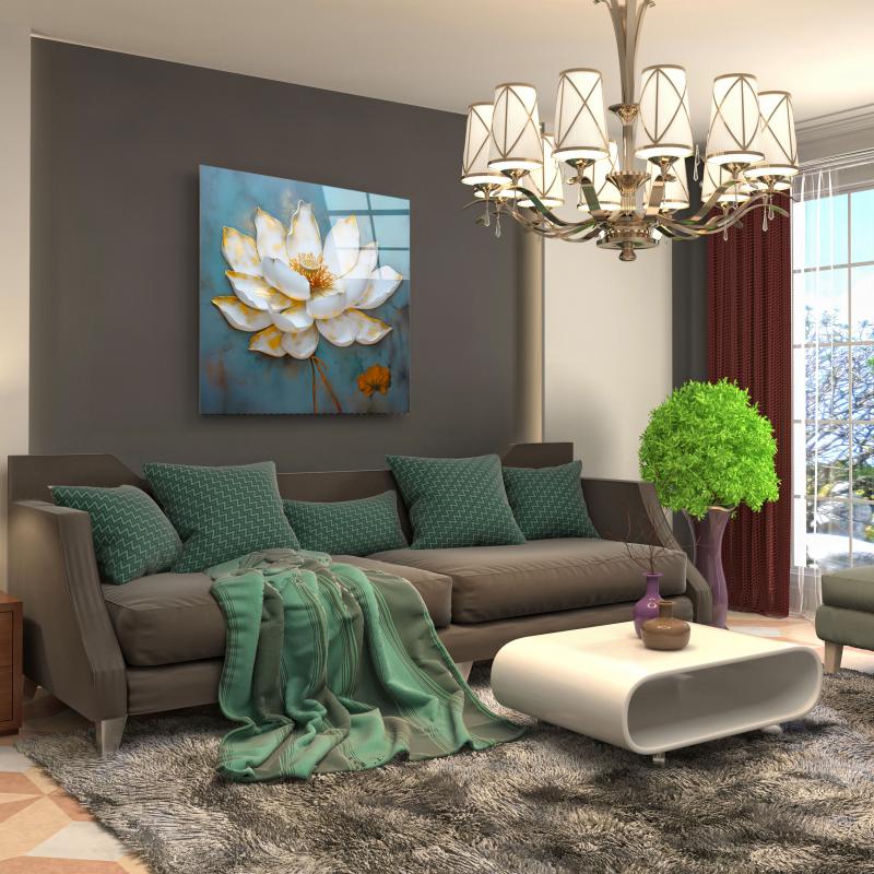 Beyaz Çiçek Cam Tablo