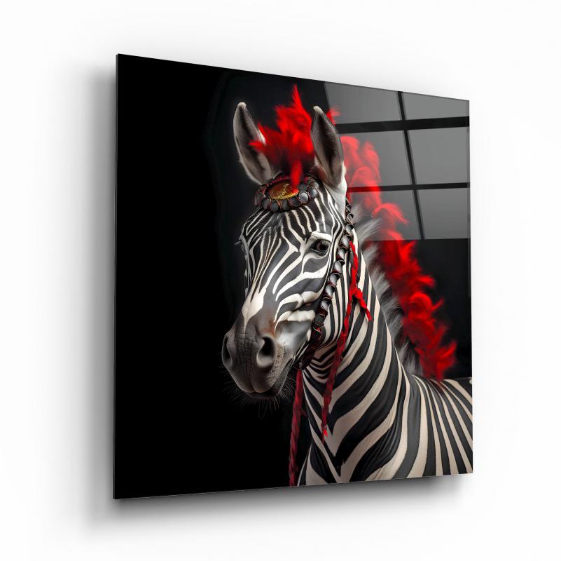 Kırmızı Saçlı Zebra Cam Tablo