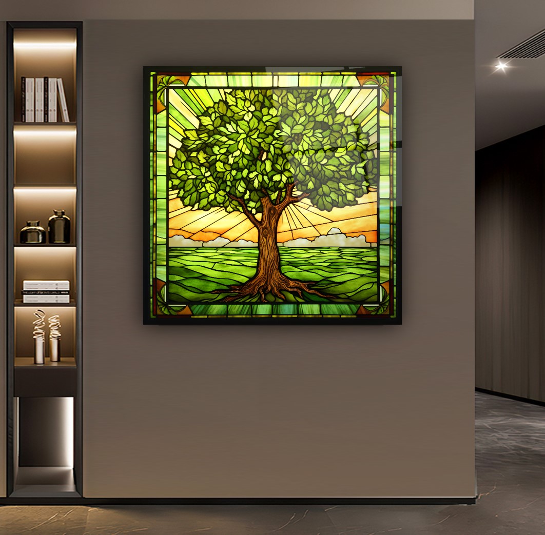 Vitray Görünümlü Hayat Ağacı Cam Tablo
