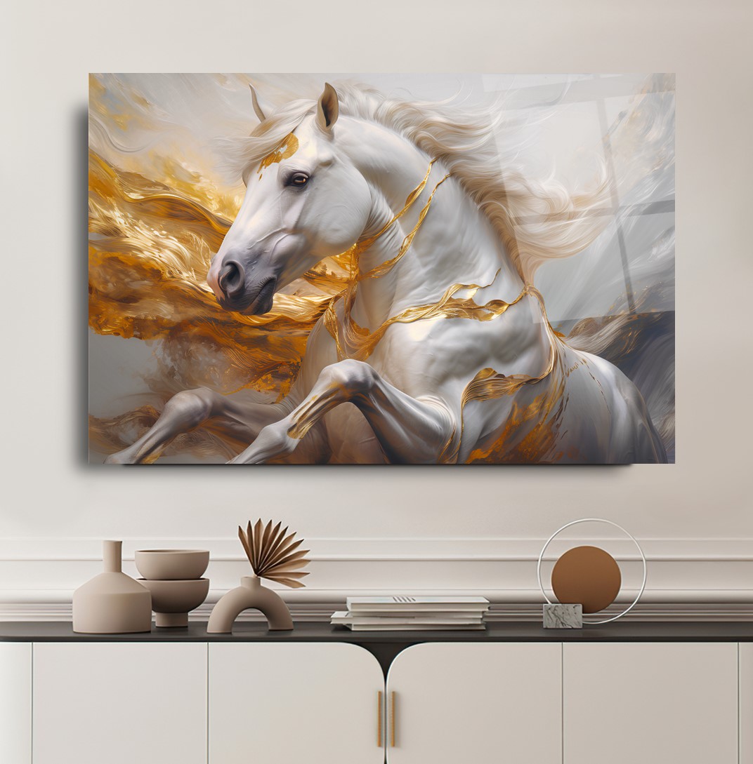 Gold Beyaz At Cam Tablo