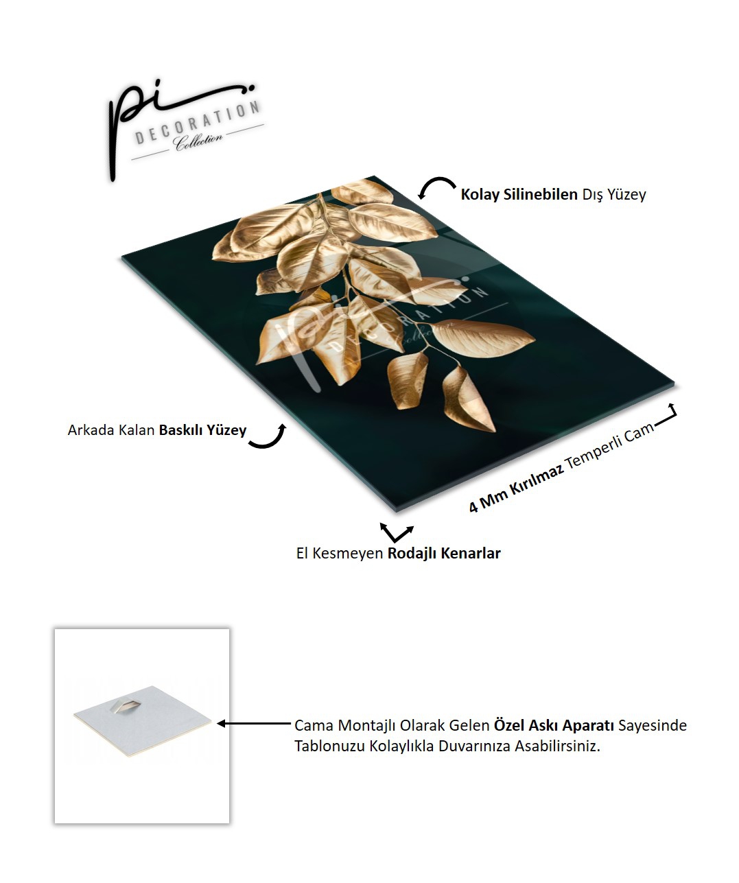Gold Yapraklar Double Cam Tablo
