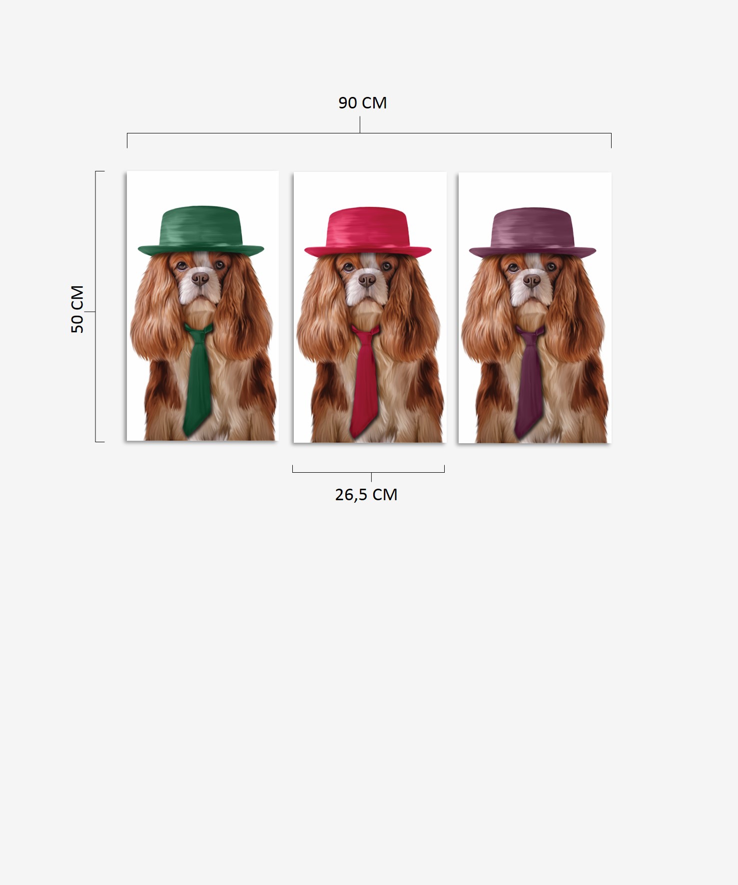 Şapkalı Köpekler 3 Parça Mdf Tablo