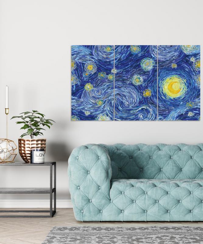 Yıldızlı Gece Van Gogh 3 Parça Mdf Tablo