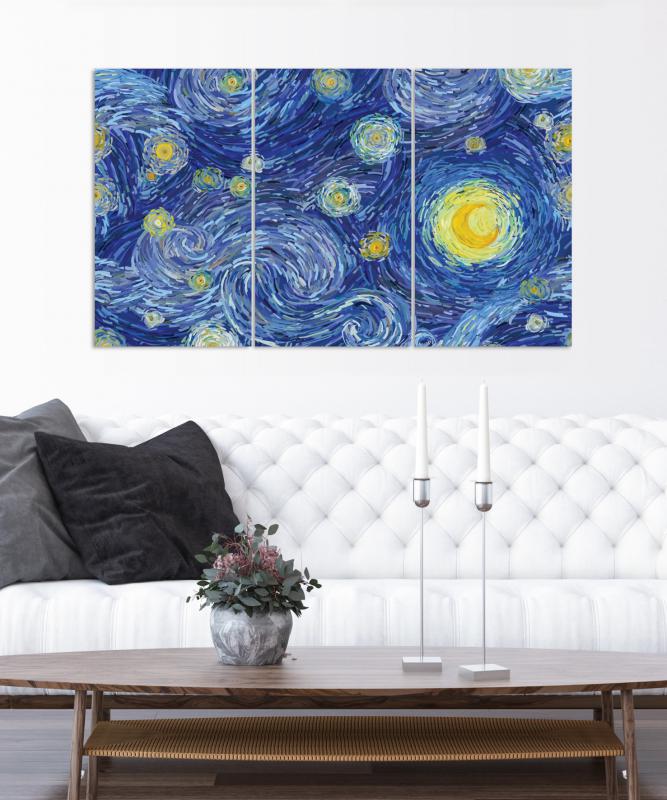 Yıldızlı Gece Van Gogh 3 Parça Mdf Tablo