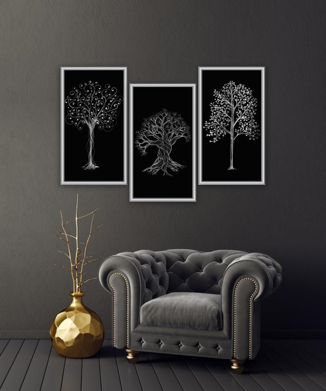 Gümüş Ağaçlar 3 Parça Mdf Tablo