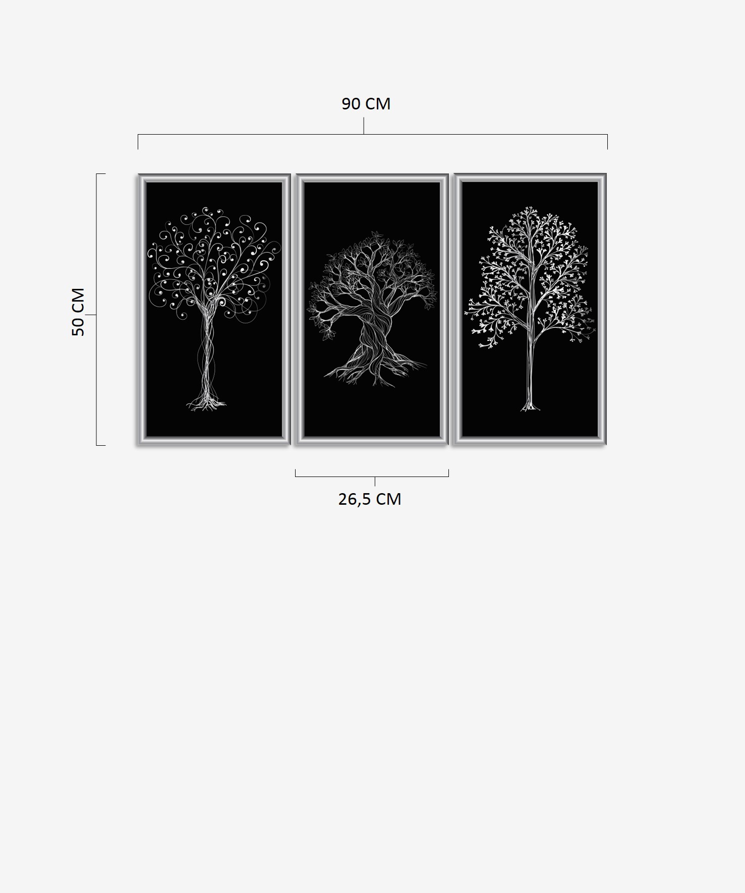 Gümüş Ağaçlar 3 Parça Mdf Tablo